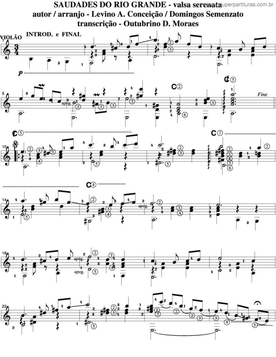 Partitura da música Saudades Do Rio Grande