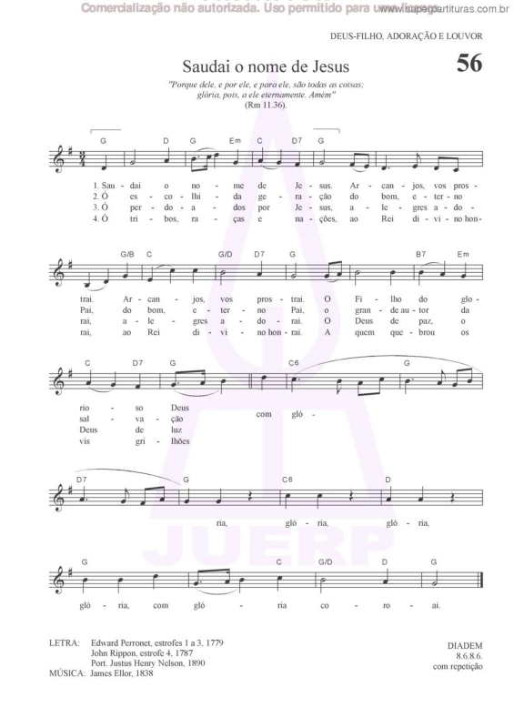 Partitura da música Saudai O Nome De Jesus - 56 HCC