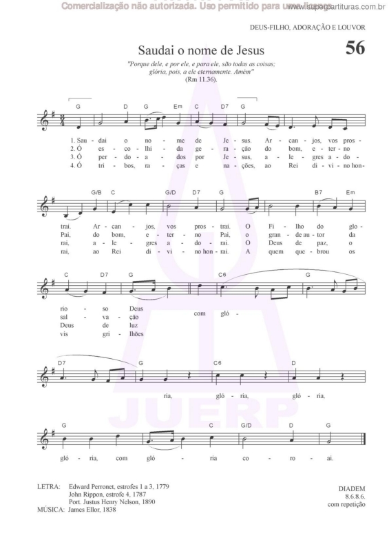 Partitura da música Saudai O Nome De Jesus - 56 HCC