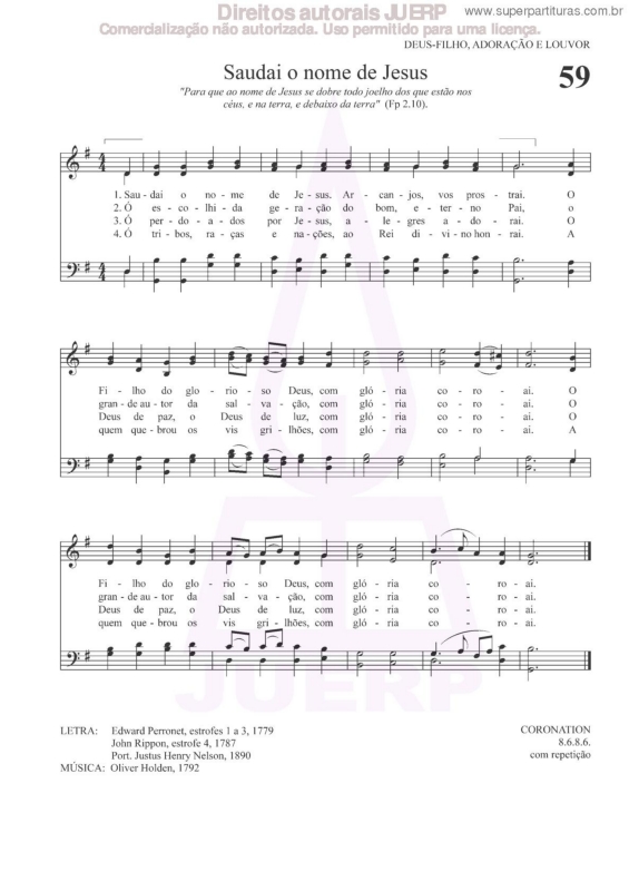 Partitura da música Saudai O Nome De Jesus - 59 HCC v.2