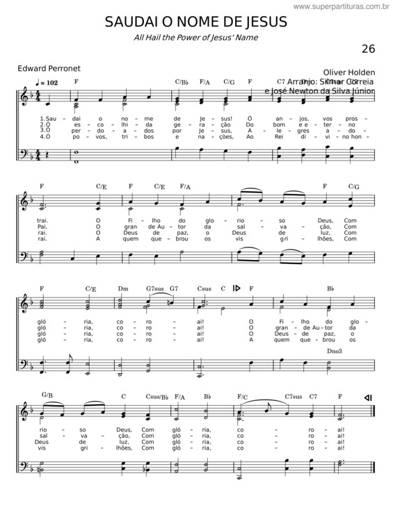 Partitura da música Saudai O Nome De Jesus – Edward Perronet
