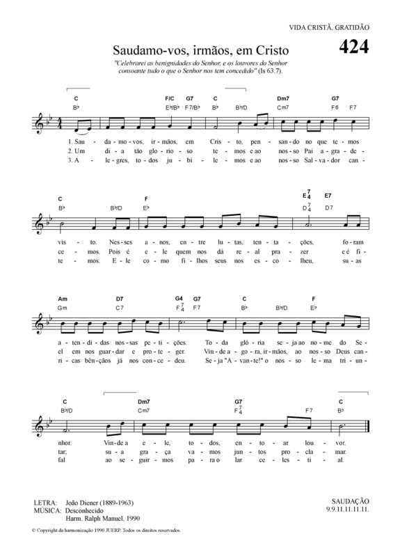 Partitura da música Saudamo-vos Irmãos Em Cristo