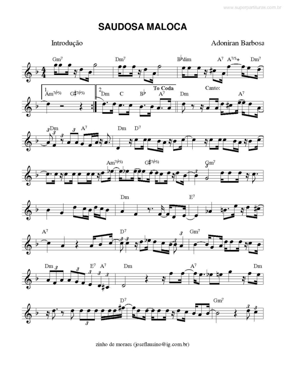 Partitura da música Saudosa Maloca