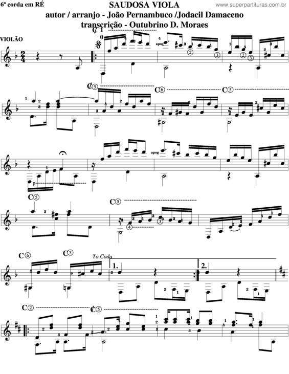 Partitura da música Saudosa Viola