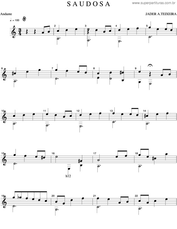 Partitura da música Saudosa