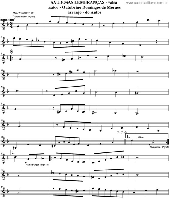 Partitura da música Saudosas Lembranças v.3