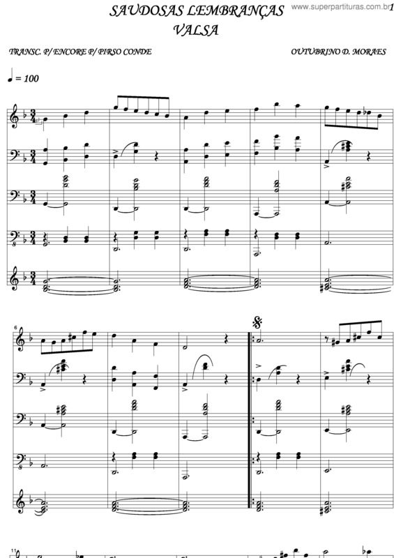 Partitura da música Saudosas Lembranças