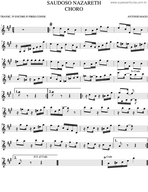 Partitura da música Saudoso Nazareth 