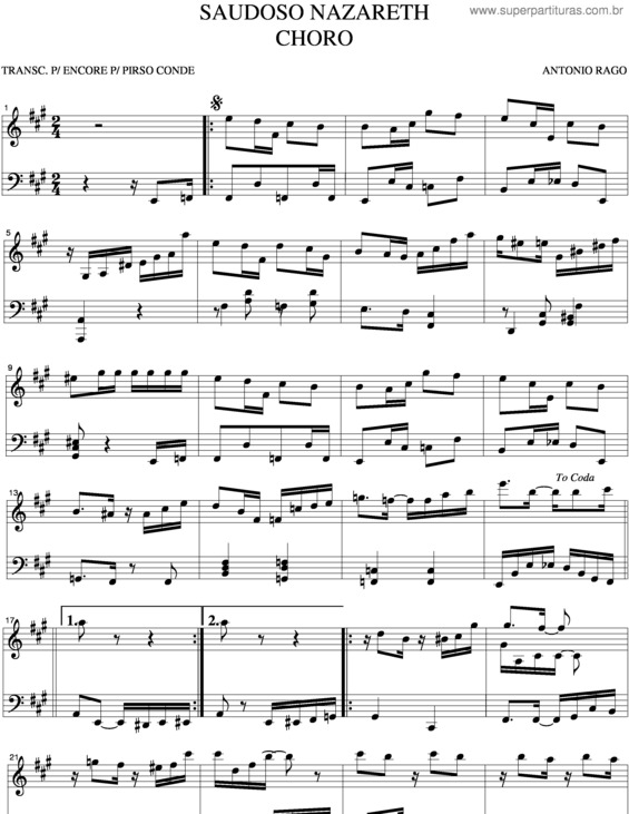 Partitura da música Saudoso Nazareth v.2