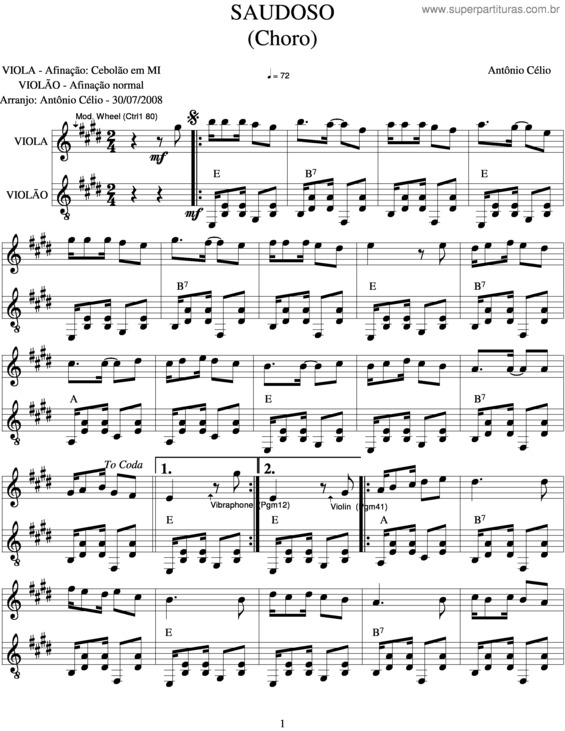 Partitura da música Saudoso v.4