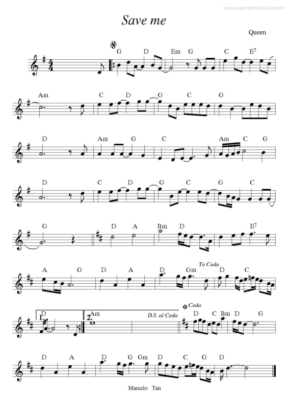 Partitura da música Save Me v.2