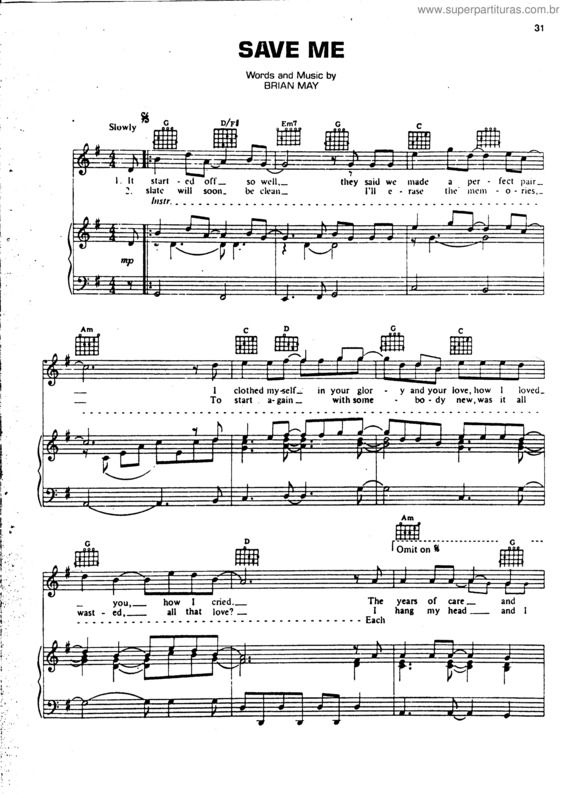 Partitura da música Save Me v.4