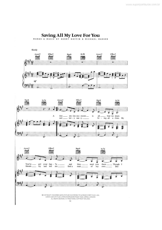 Partitura da música Saving All My LoveFor You