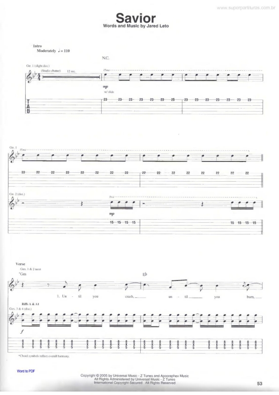 Partitura da música Savior