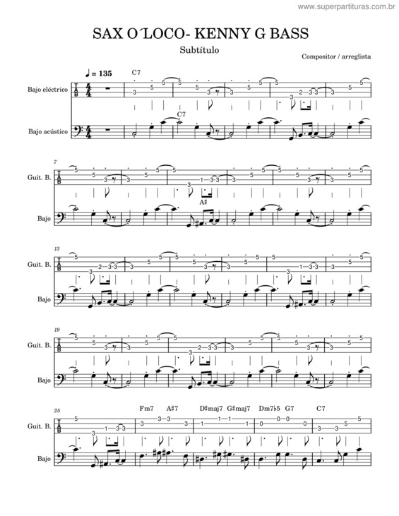 Partitura da música Sax O´Loco- Kenny G Bass