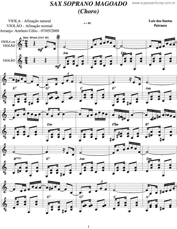 Partitura da música Sax Soprano Magoado v.3