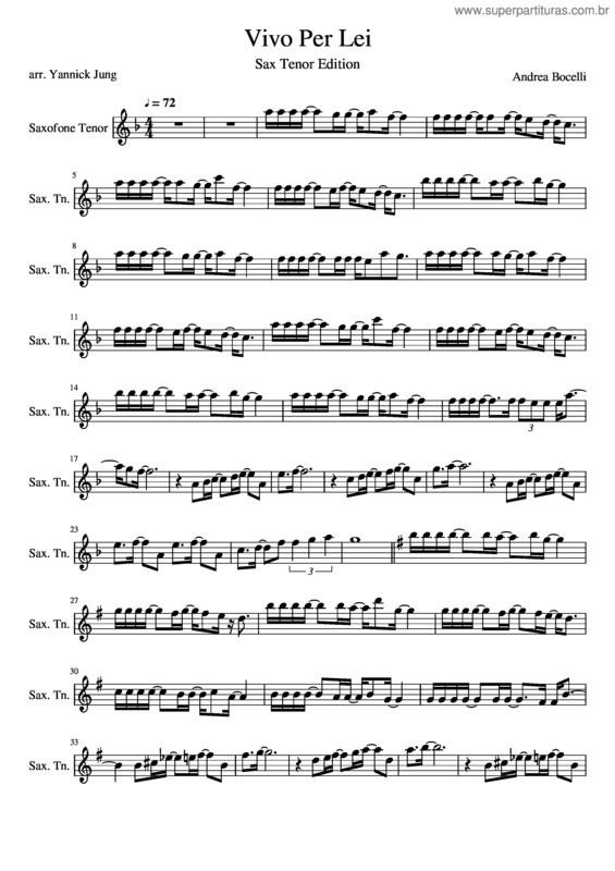 Partitura da música Sax Tenor Vivo Per Lei – Andrea Bocelli