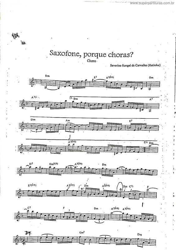 Partitura da música Saxofone,  Porque Choras?