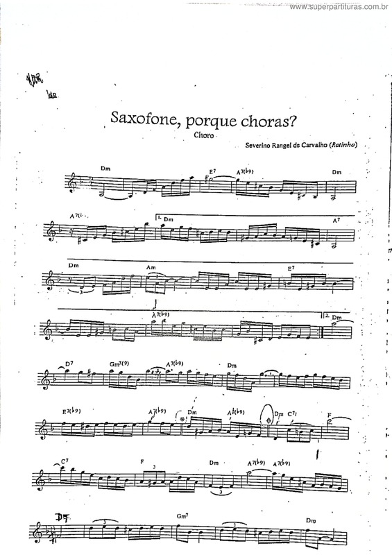 Partitura da música Saxofone,  Porque Choras?