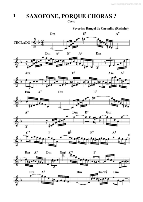 Partitura da música Saxofone, porque choras?