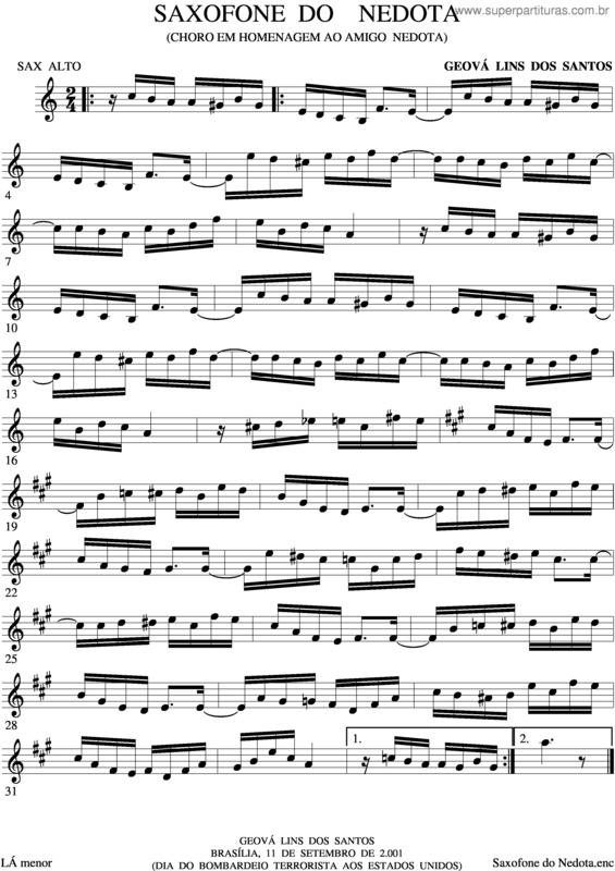 Partitura da música Saxofone Do Nedota