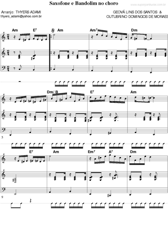 Partitura da música Saxofone e Bandolim no Choro v.2