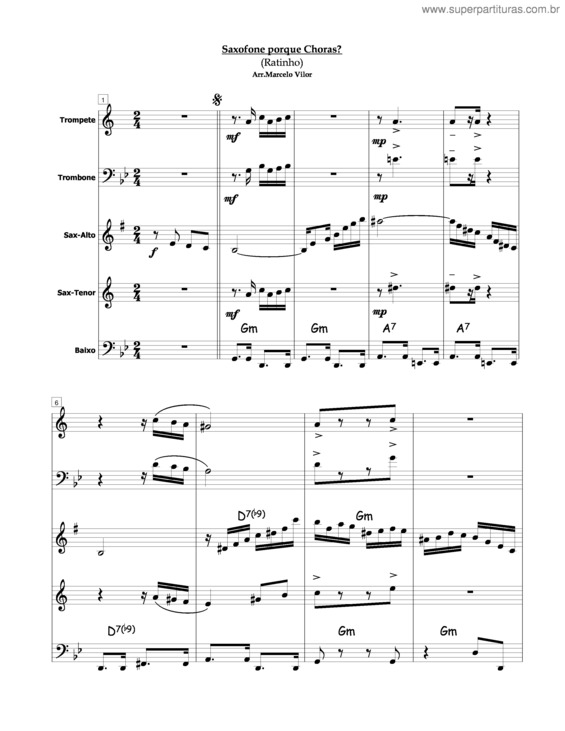 Partitura da música Saxofone Porque Choras? v.5