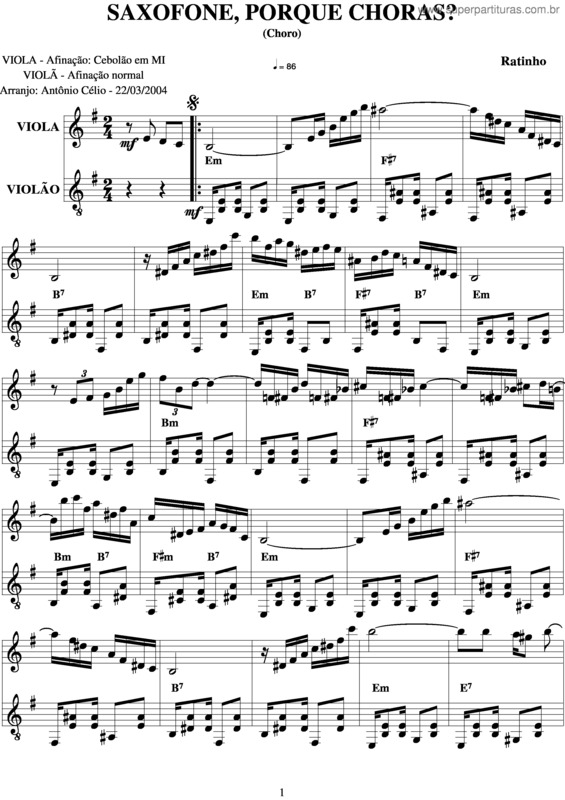 Partitura da música Saxofone Porque Choras? v.6