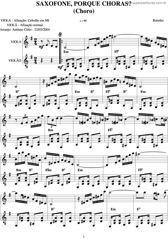 Partitura da música Saxofone Porque Choras? v.7