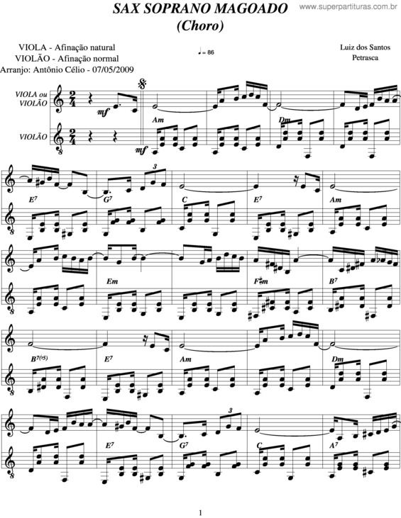 Partitura da música Saxofone Soprano Magoado