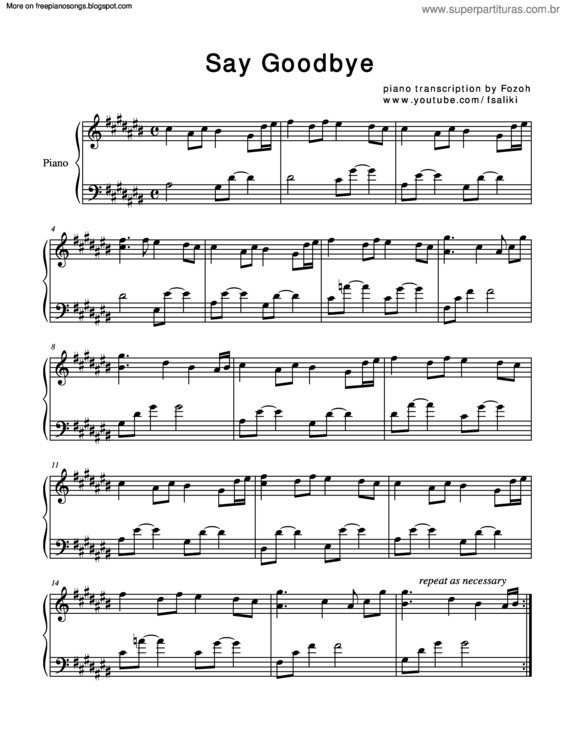 Partitura da música Say Goodbye