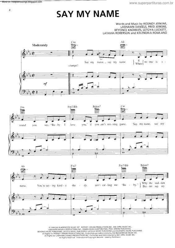 Partitura da música Say My Name v.2