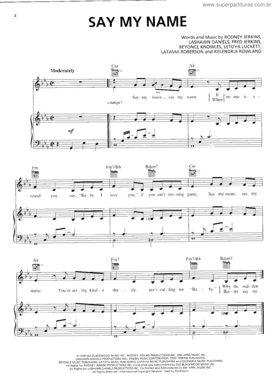 Partitura da música Say My Name