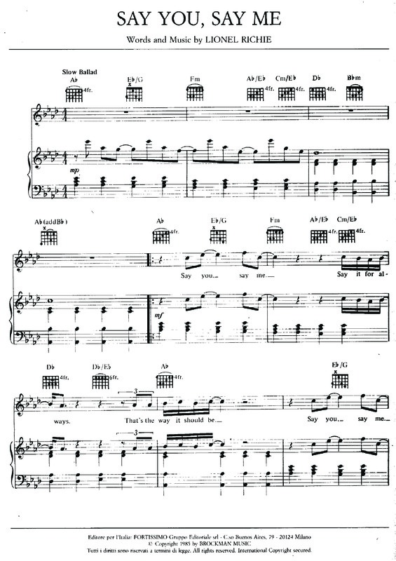 Partitura da música Say You, Say Me v.2