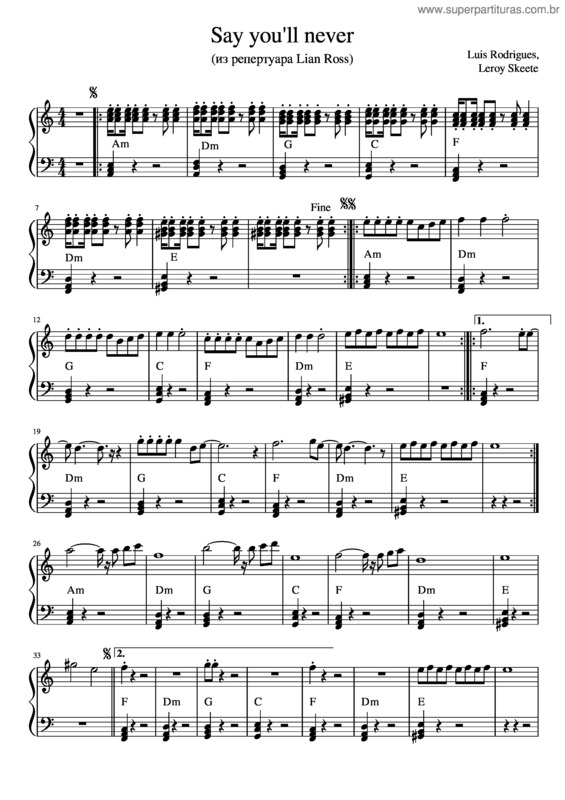 Partitura da música Say You`Ll Never