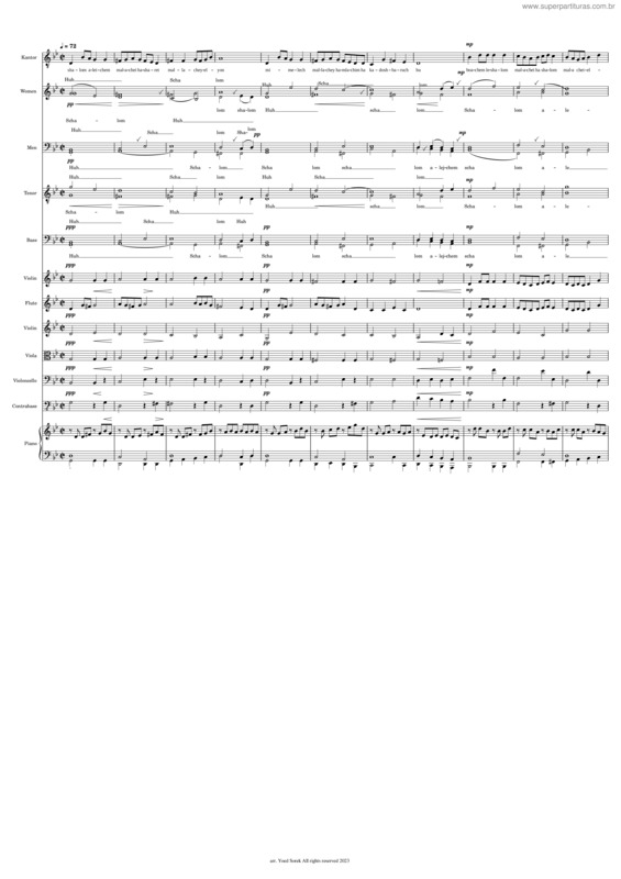 Partitura da música Schalom Shalom Aleichem Alechem Achava 9.8.2023