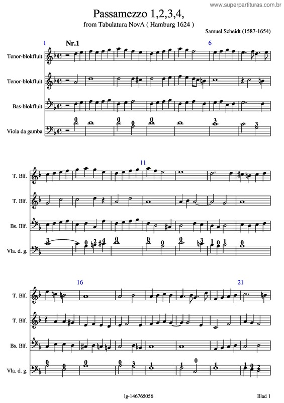 Partitura da música Scheidt Samuel Passamezzo 1 2 3 4