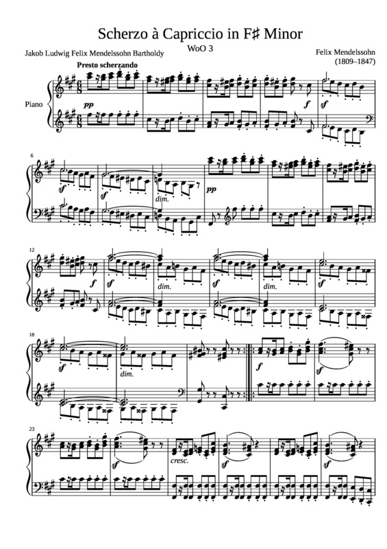 Partitura da música Scherzo  Capriccio WoO 3 In F Minor