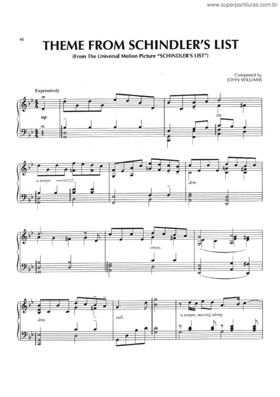 Partitura da música Schindler`s List v.2