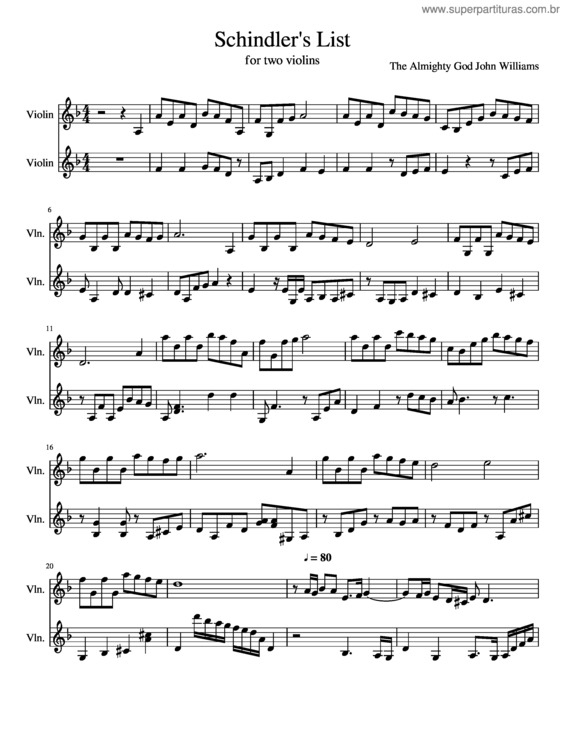 Partitura da música Schindler`S List v.3