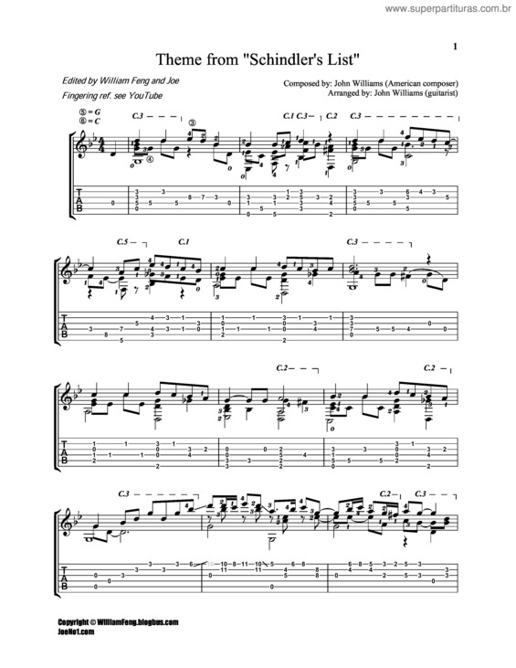 Partitura da música Schindler`s List