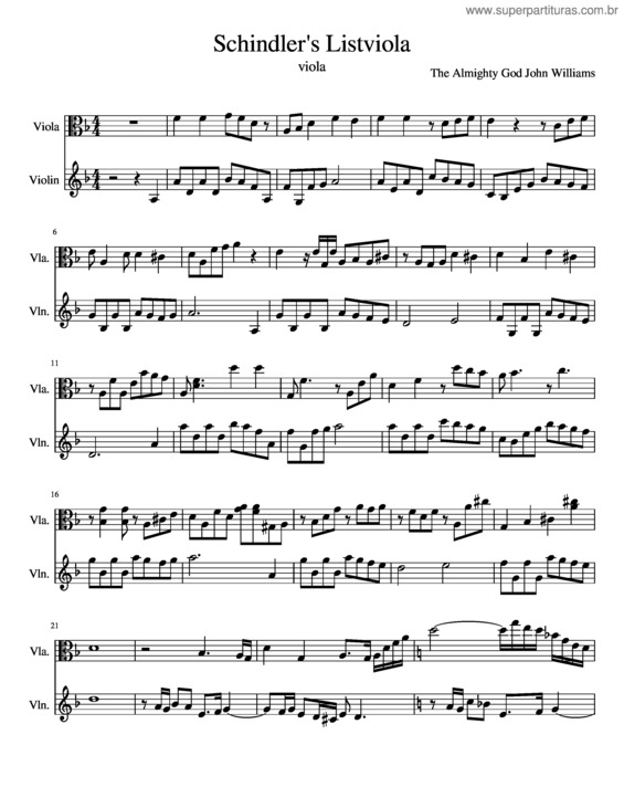 Partitura da música Schindler`S Listviola