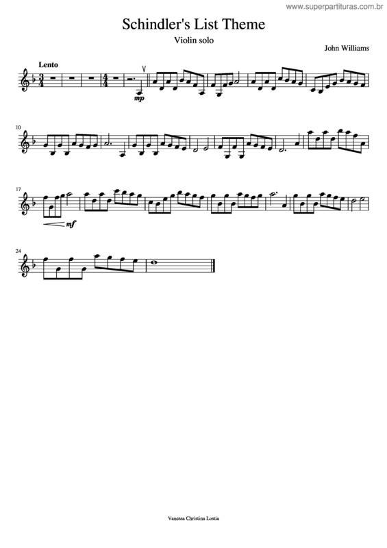 Partitura da música Schindler`S_List_Theme Foto Esame