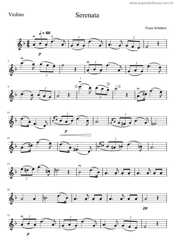 Partitura da música Schubert, Serenata – Violino