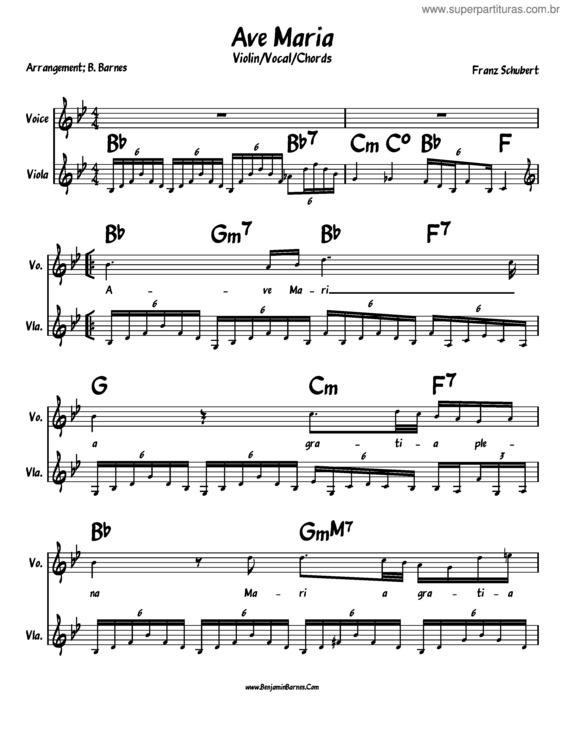 Partitura da música Schubert Ave Maria–Violins:Vocal:Chords