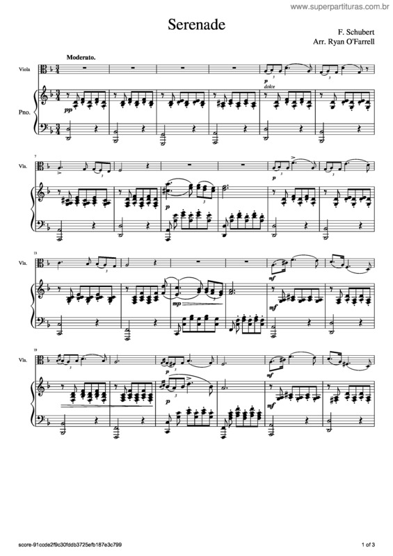 Partitura da música Schubert`S Serenade Arranged For Viola And Piano