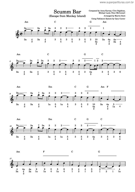 Partitura da música Scumm Bar –  Anna Karney, Clint Bajakian, Michael Land, Peter Mcconnel