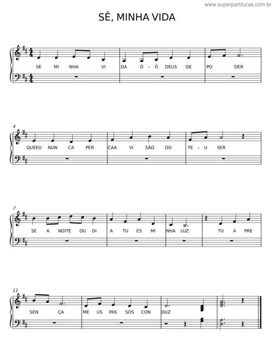 Partitura da música Sê, Minha Vida