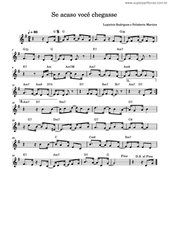 Partitura da música Se Acaso Você Chegasse  – Lupicinio Rodrigues