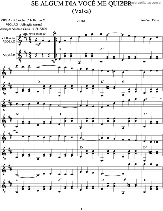 Partitura da música Se Algum Dia Você Me Quizer